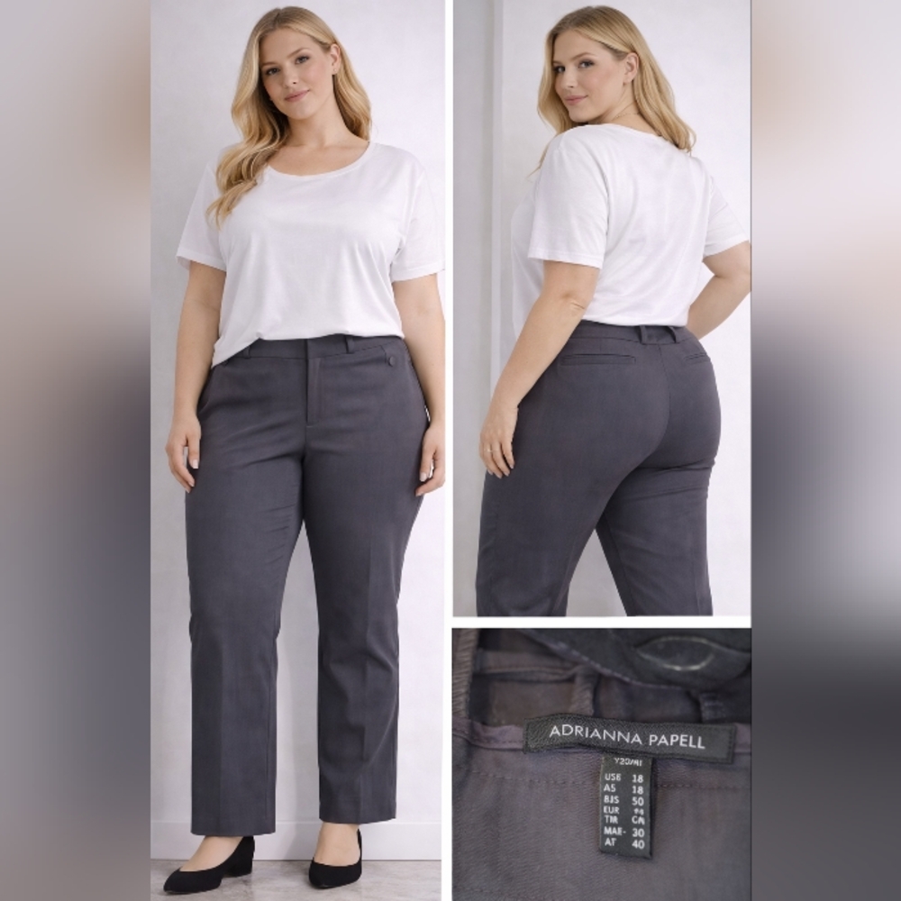 Adrianna Papell Charcoal Gray Tailored Straight-Leg Trousers